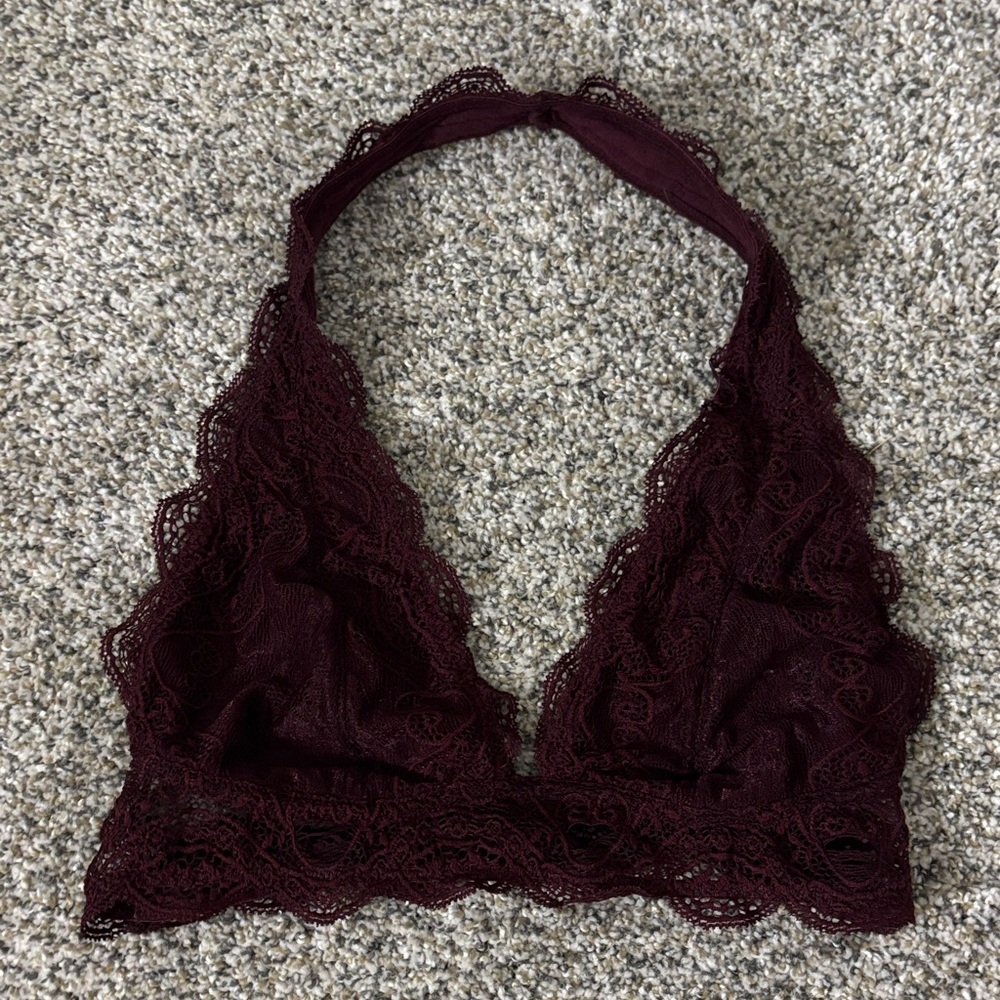 Elegant Lace Halter Bralette - Burgundy